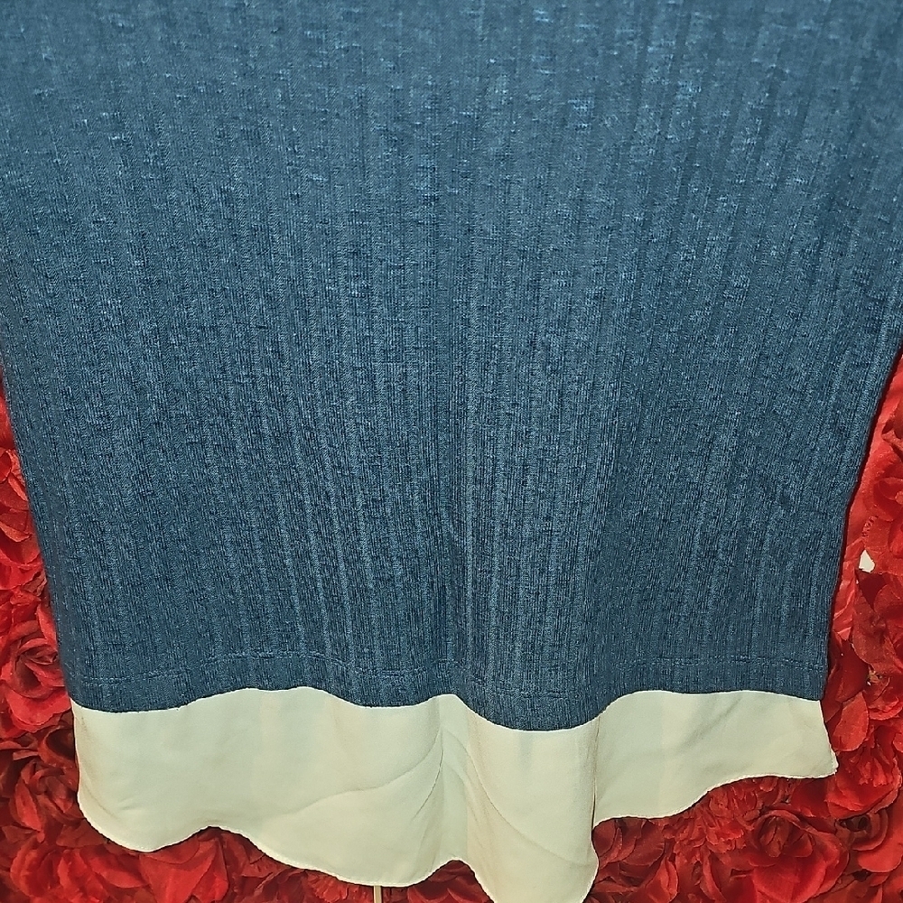 AB Studio Women's Blue Ribbed Ruffled Layered Look Blouse Size Large - Picture 6 of 6